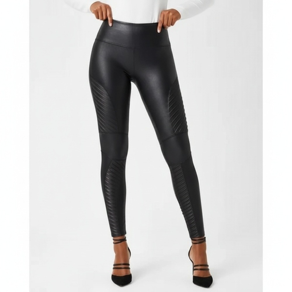 Spanx‎ Faux Leather Moto Leggings XL Black High Waist Sculpt Shaping Pants